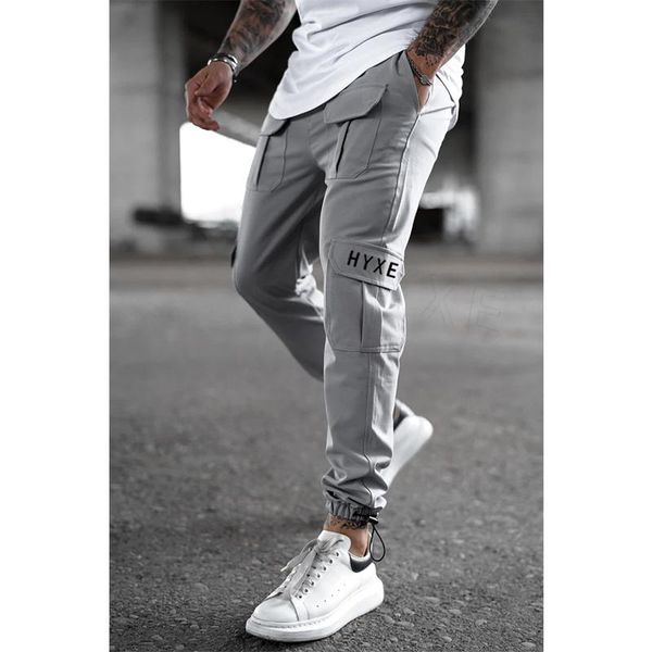 

men's pants 2021men's cargo sports fashion multi-pocket design casual jogging trousers training suit, Black
