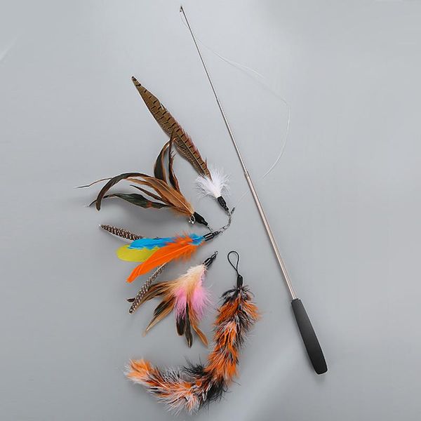 

cat toys 5pcs colorful feather stick pet supplies diy replacement head pets teaser wand interactive