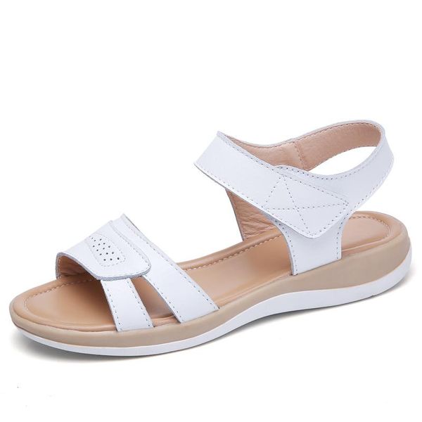 

women sandals summer genuine leather flat ankle strap ladies white gladiator, Black