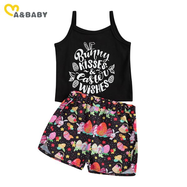 

1-5y easter toddler kid girls clothes set letter vest bunny egg print shorts outfits costumes 210515, White