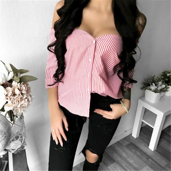 

women's blouses & shirts fashion ladies striped summer long sleeve shirt loose casual blouse femme, White