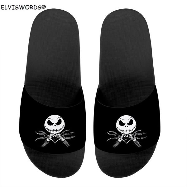 

stylish the nightmare before christmas print indoor slip on casual ladies slides comfortable women summer flip flops slippers, Black