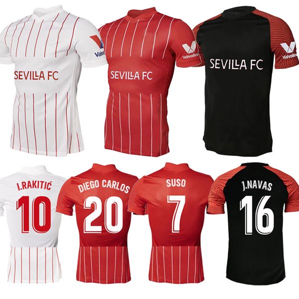 

21/22 camiseta sevilla fc soccer jersey i.rakitic papu gÃ³mez j.navas home white soccer shirt men kids away red soccer shirt #9 de jong #7 su, Black;yellow
