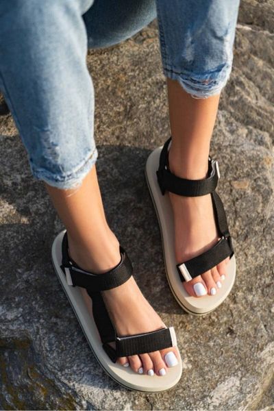 

sandals rainbow black flat bottom women 's