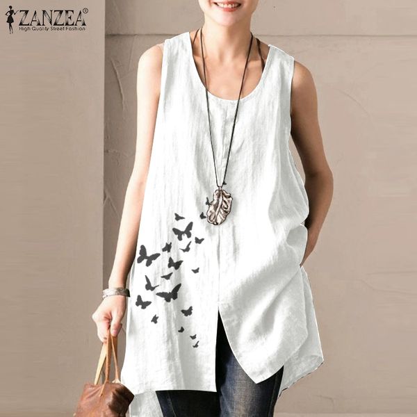 

blouses women's tank 2021 casual sleeveless loose streetwear ladies o neck summer tide print off shoulder vest plus size 5xl, White