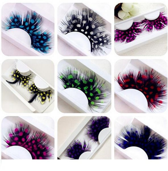 

2021 fashion colors cosplay feather false eyelashes party costumes fake eye lashes makeup tools feather eyelashes extension