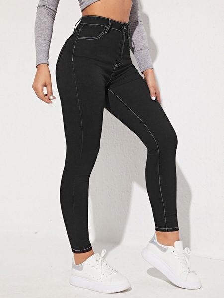 

high waist skinny cropped jeans j1lm#, Blue