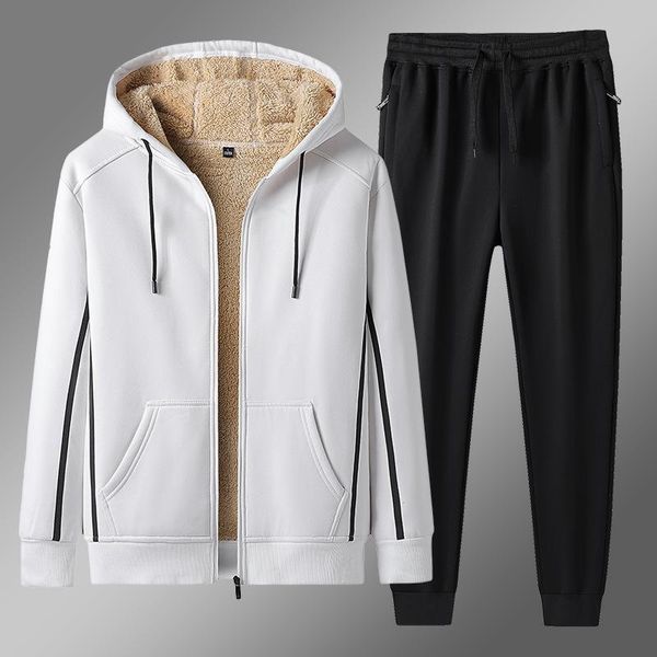 

men's hoodies & sweatshirts 2021 winter fashion thick sportswear men hooded jacket + sports pants two-piece male casual zipper s-8xl, Black