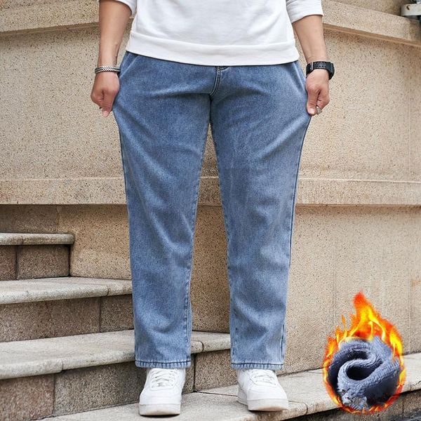 

men's jeans loose wide leg plus size men fleece autumn winter warm denim pants blue straight velvet big 44 46 48 casual large trousers