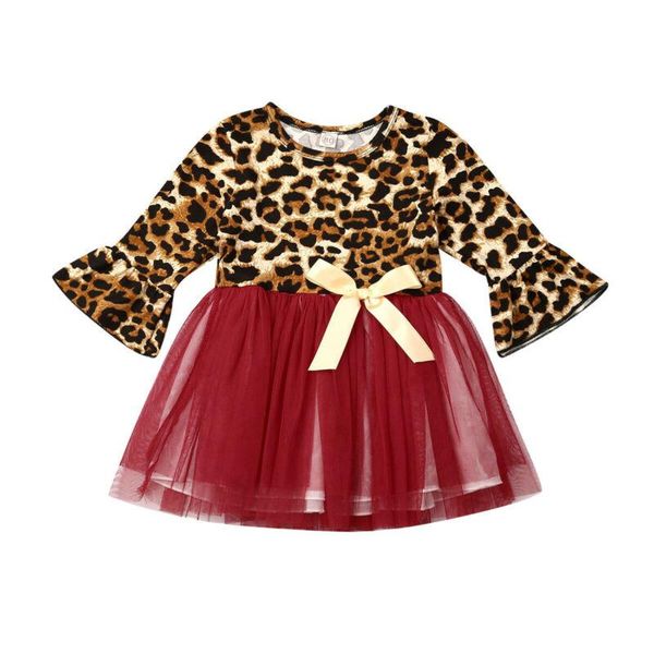 

girl's dresses autumn toddler baby girl tutu dress princess leopard print party clothes, Red;yellow