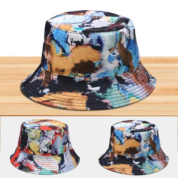 

wide brim hats men's and women's fashion print tie dye sunshade fisherman's hat basin outdoor vintage summer cap fishing, Blue;gray