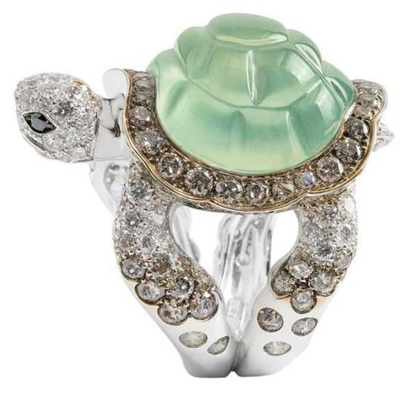 

love ring fashion cute turtle rings crawl animal green shell rhinestone for women girl glamour jewelry gifts, Slivery;golden