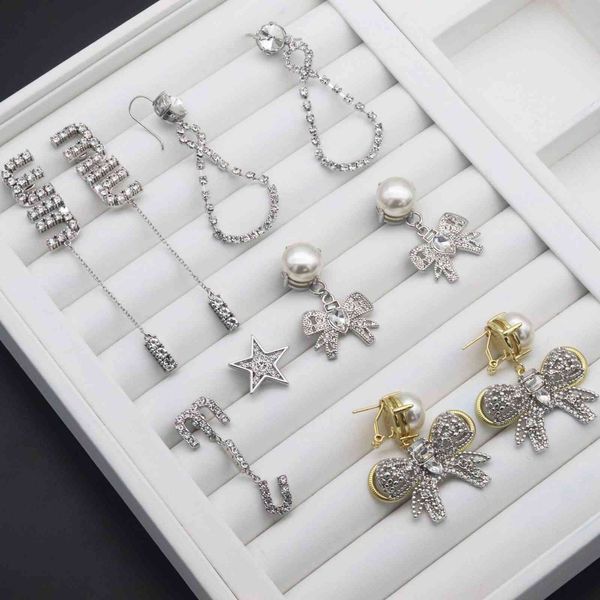 

miu / bowknot women's tassel full diamond temperament earrings long high-grade miaojia earrings, Golden