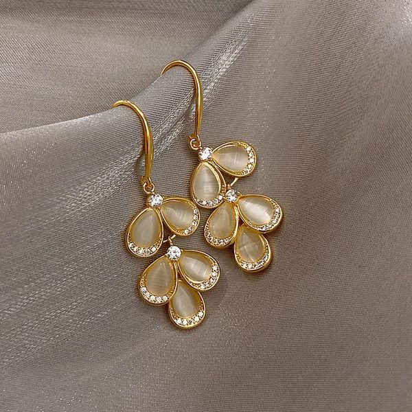 

dangle & chandelier temperament female simple exquisite rhinestones imitation opal leaf earrings korean fashion women's accessories jew, Silver