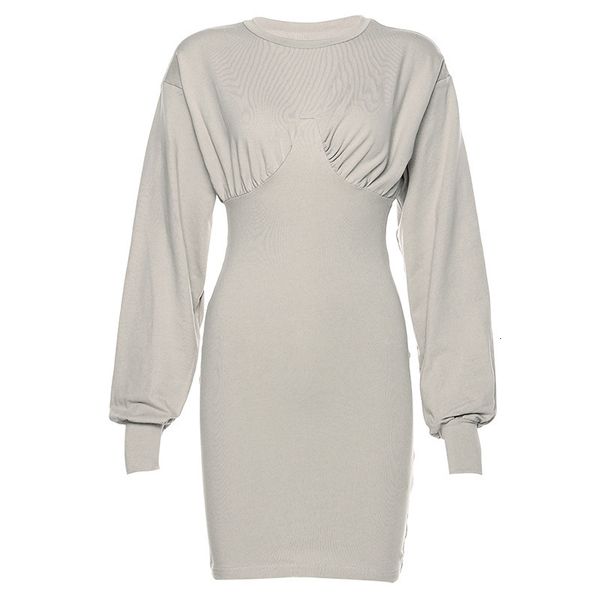 

2021 new women's slim long sleeve round neck skirt, fashion casual wear, uniform color, cover buttocks, high waist, spring o2gu, Black;gray