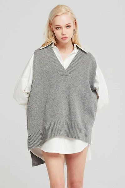 

women's vests cinessd v-neck knitted vest sweater autumn and winter korean loose wild sleeveless, Black;white