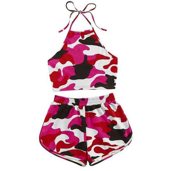 

piece two dress camouflage set women sleeveless strappy short and pants suit conjunto deportivo mujer 2 sets womens outfits 4uh1, White