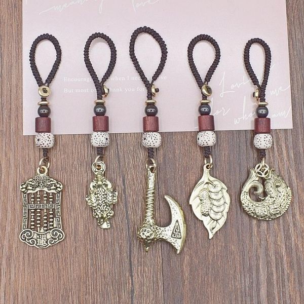 

keychains handmade rope lucky feng shui hang antique brass ax key chain pendant jewelry buddha brand souvenir gift car, Silver
