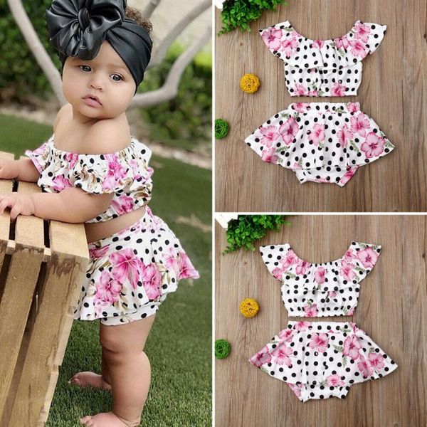

clothing sets 2021 est fashion born baby girl clothes flower print polka dot crop tutu short pants 2pcs outfits summer, White