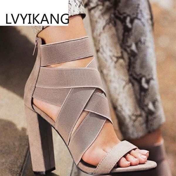 

style fashion ladies summer high heel party shoes open toe thick with women's heels sandal dress, Black