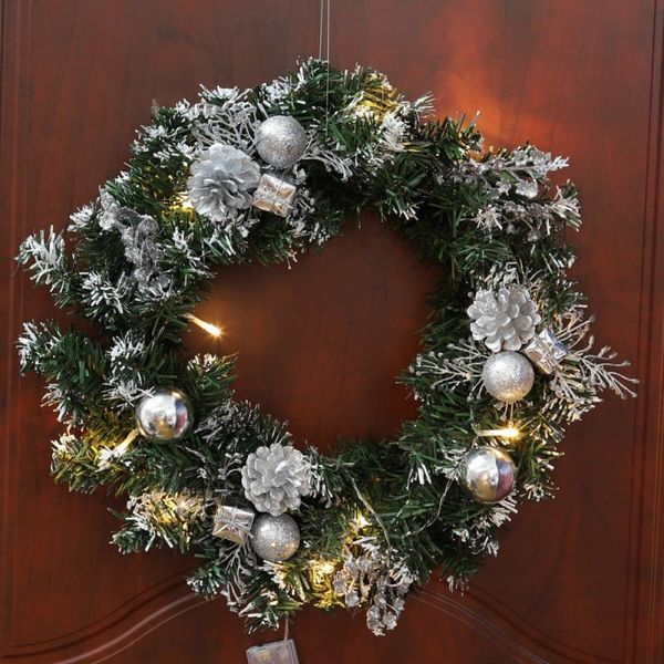 

artificial flowers christmas wreath with battery powered led light string front door hanging garland decor decorative & wreaths