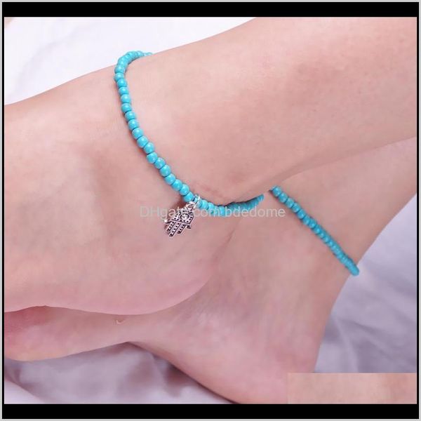 

anklets jewelry drop delivery 2021 simple blue or white beads belt choose with hand pendant for women foot fashion anklet gift psdvd, Red;blue