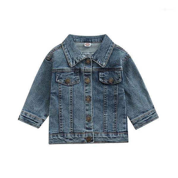 

jackets kids girl boy jeans coat autumn long sleeve denim lapel button-down back babe letter embroidery with pockets1, Blue;gray