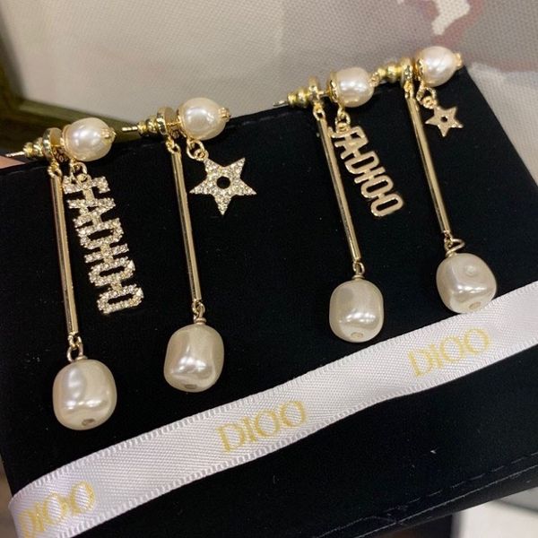 

designer jewelry 20 tassel size pearl full diamond letter star stud s925 silver needle female earrings, Golden