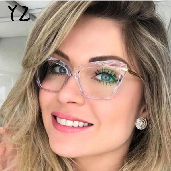 

fashion glasses cat eye crystal multi-faceted anti-blue light ladies metal frame vintage brand designer optical women sunglasses, White;black