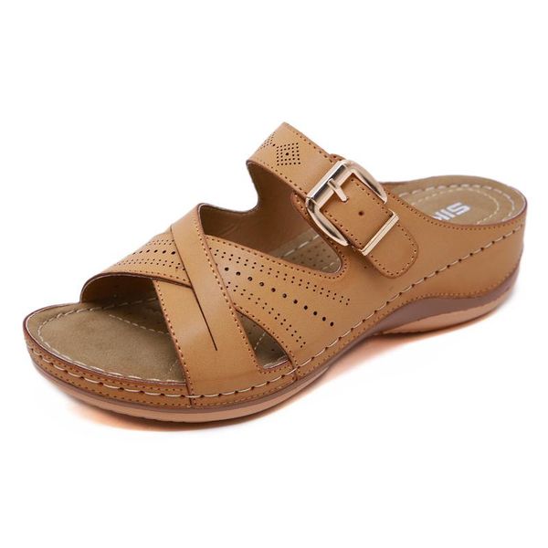 

women female comfortable sandals slippers 2021 casual light slope thick bottom buckle ysk, Black