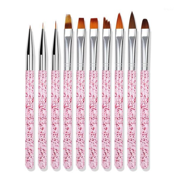 

10pcs/set nail brush various head nylon hair nails pen pink/green painting uv gel liner pens manicure tool1, Yellow