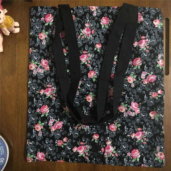

shopping bags yile black lining cotton linen eco tote shoulder bag mini rural flower 1756-4