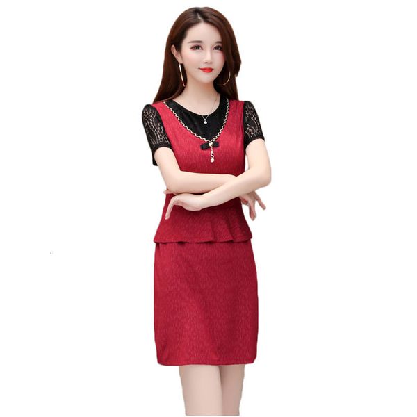 

5xl mini dress of amended fashion lace thin korean female summer plied fake two bodycon pieces dressed for office lady f735 1bo9, Black;gray