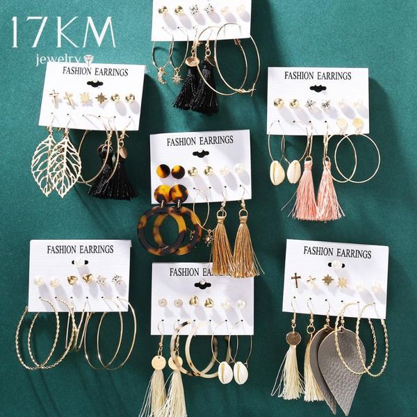 

stud 17km vintage moon pearl earrings set for women boho tassel geometric heart twist earring 2021 diy bohemian jewelry, Golden;silver
