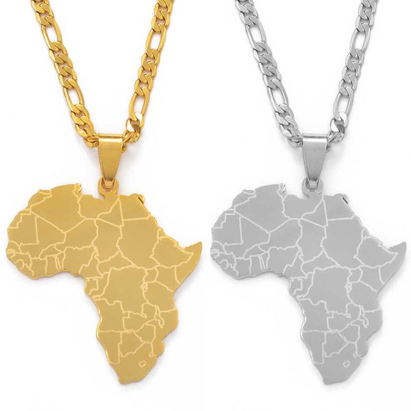 Anniyo África mapa pingente colares mulheres homens cor prata / cor de ouro jóias africanas # 077621B H0918
