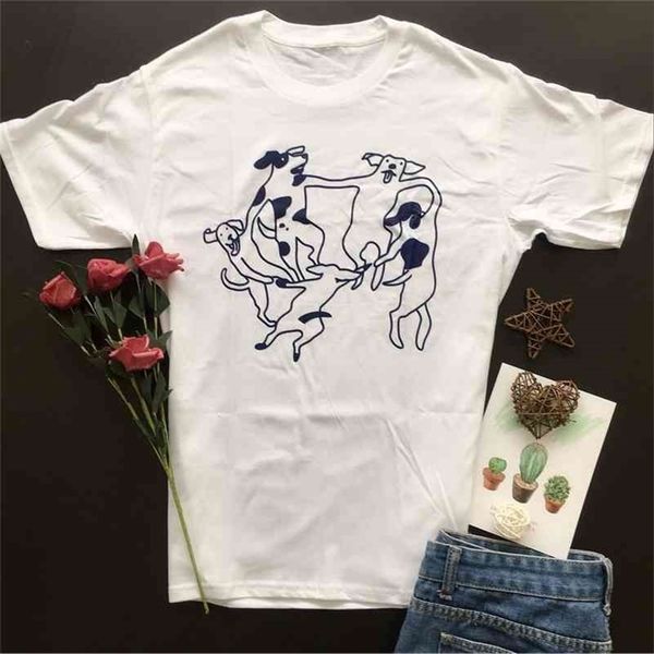 

kuakuayu-jbh matisse the dance dogs dance graphic funny printed t-shirt casual stylish tee girl kawaii dogs hipster 210324, White