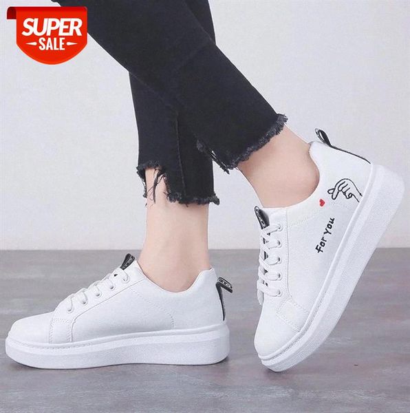

HOT Women Sneakers 2020 Fashion Breathble Vulcanized Shoes Women Pu leather Platform Shoes Lace up Casual White #9R1Q