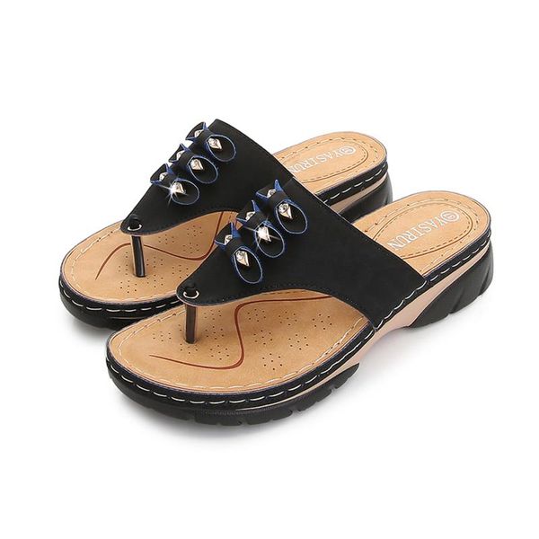 

platform shoes summer wedges slippers women crystal casual sandals beach slipper female clip toe flip flops ladies, Black