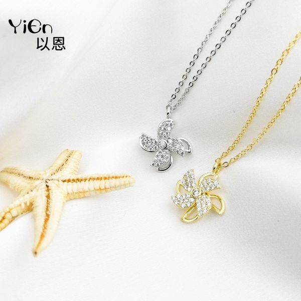 

925 sterling silver rotating double-layer windmill necklace women's pendant ins tanabata gift