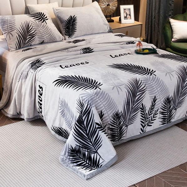 

sheets & sets wostar winter warm coral fleece flat bed sheet super soft cozy leaf print mink cashmere double bedspread quilt throw blanket
