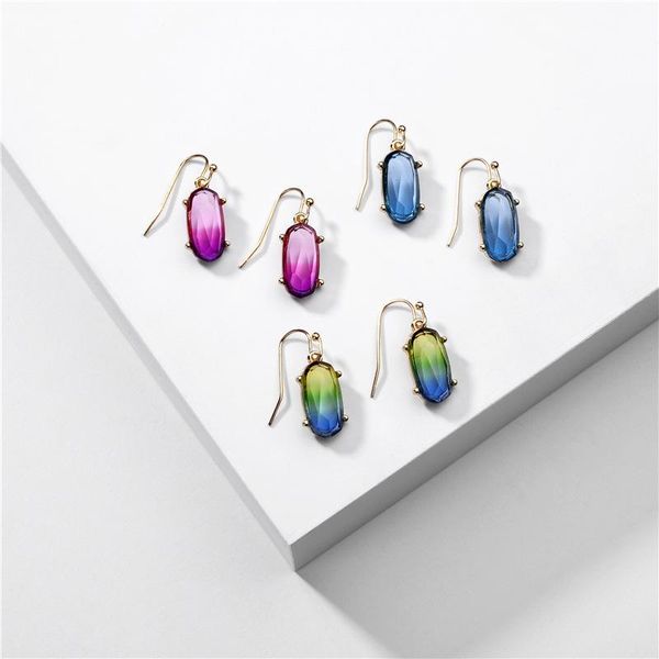 

dangle & chandelier 2021 small oval faceted dichroic multicolor transparent resin pendant drop earring, Silver