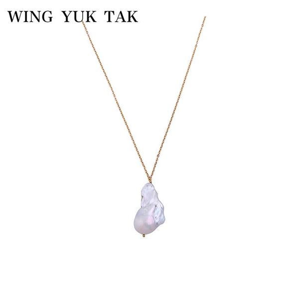 

pendant necklaces wing yuk tak baroque big long necklace for women fashion white pearls irregular, Silver