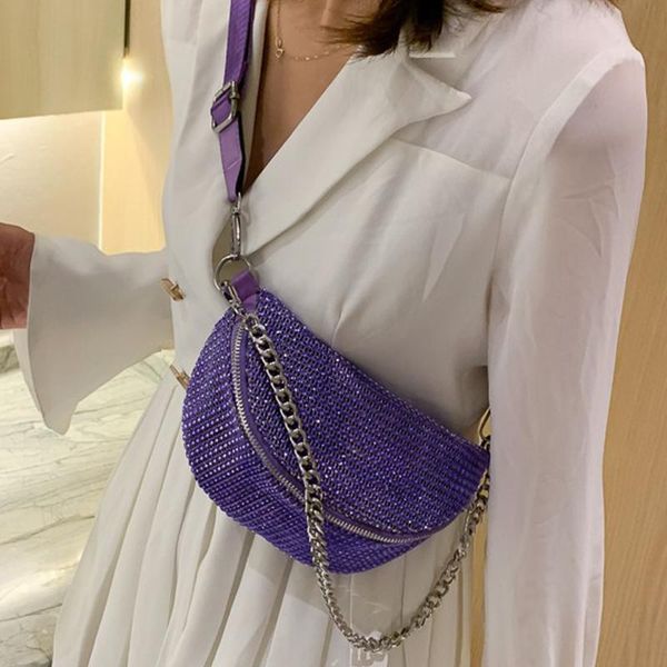 

waist bags artificial masonry fashion chain fanny pack banana purple bag brand belt women pu leather chest