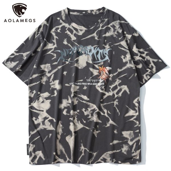 

men's polos aolamegs man's t-shirt, letter from goth punk fairy tie dye tie, print casual streetwear baggy high street cool hipste, White;black