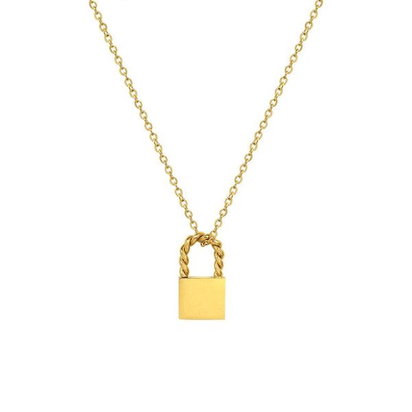 

chains ins blogger lock charm necklace 18k gold plated 316l stainless steel twist hoop pendant for women girl trendy 2021, Silver