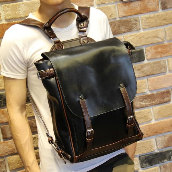 

backpack cool fashion men's bag preppy style college school vintage crazy horse leather men korean rucksack mochila