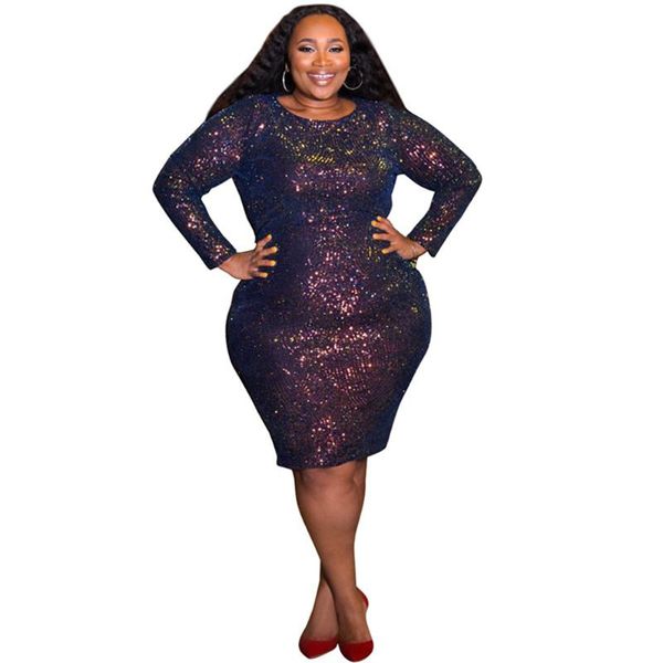 

plus size dresses glitter dress women long sleeve sequin oversized large big 5xl clubwear club party bling, Black