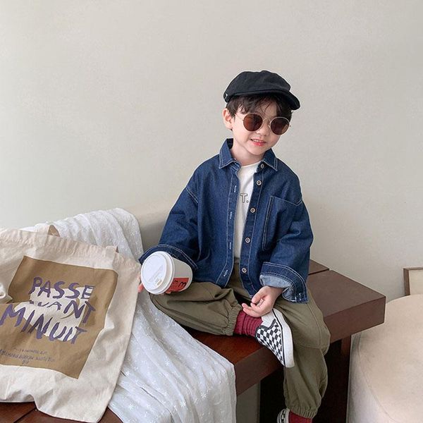 

jackets children's denim coat autumn 2021 boys fashion pocket outerwear handsome cardigan 3-160, Blue;gray