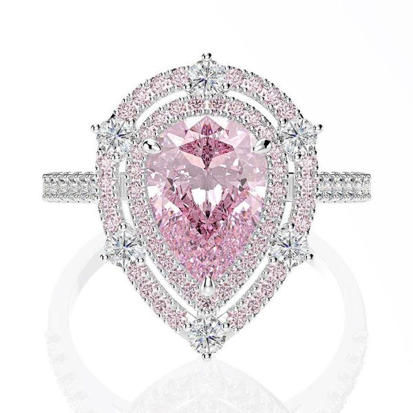 

cluster rings luxury 925 sterling silver 7*10mm pink diamond sapphire gemstone wedding for women party coctail engagement jewelry, Golden;silver