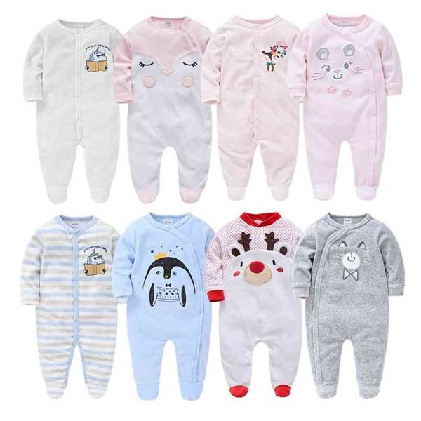 Unisex inverno outono nascido bebê macacão pjiammas unisies onesies veludo macacão quente meninos macacões criança meninas roupas 210816